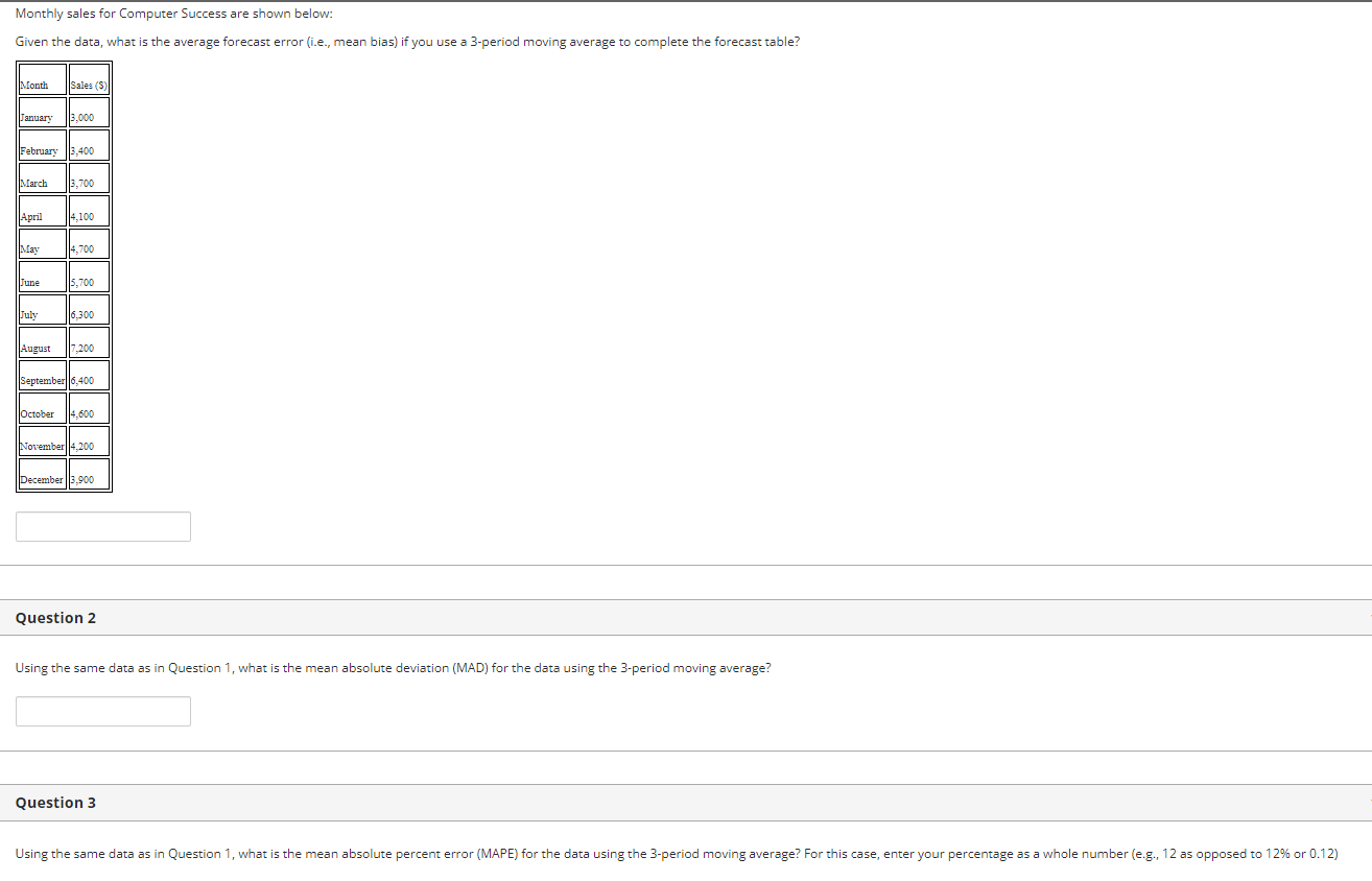 Monthly sales for Computer Success are shown