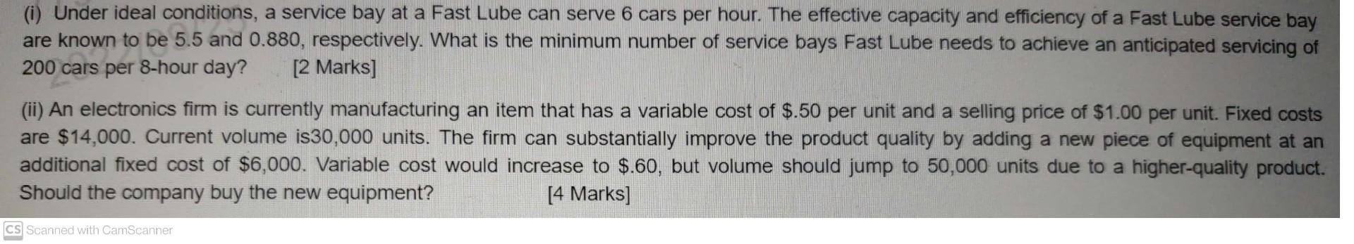(i) Under ideal conditions, a service bay at a
