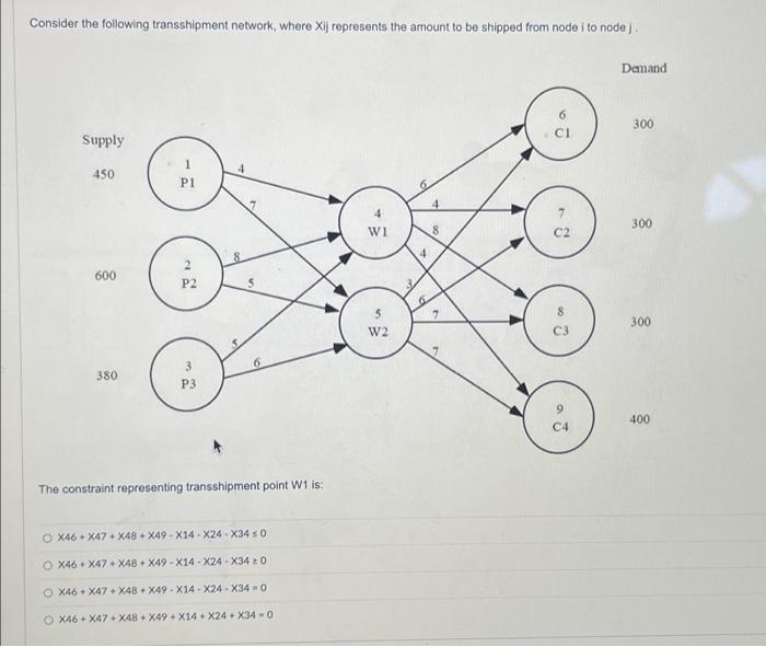 Consider the following transshipment network,
