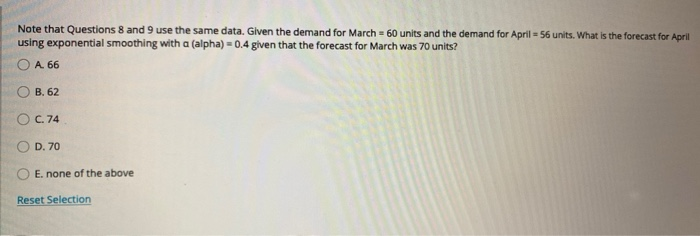 Note that Questions 8 and 9 use the same data.