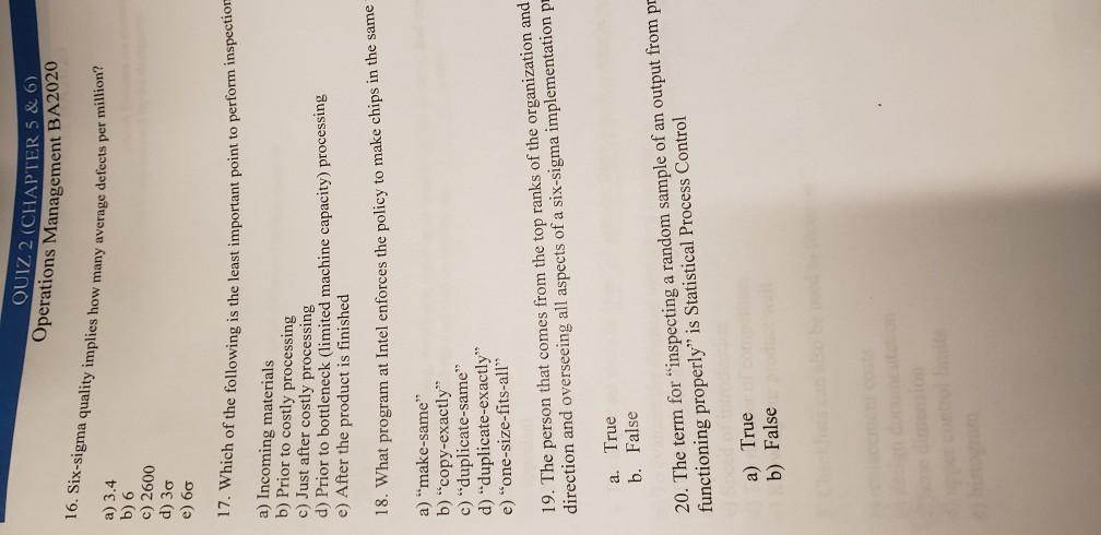 please help 16. Six - sigma quality implies how