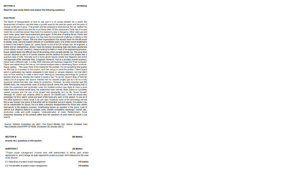 140 Marks SECTION A Read the case study below and