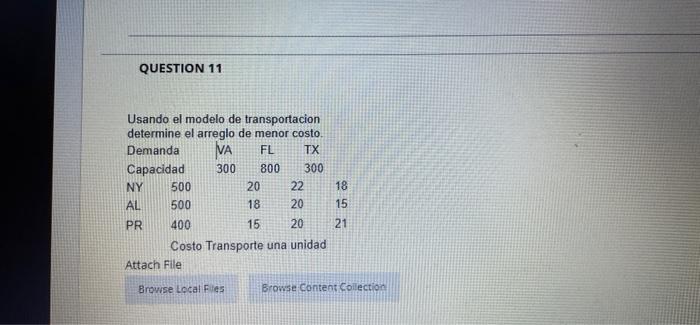 Using the transport model determine the least