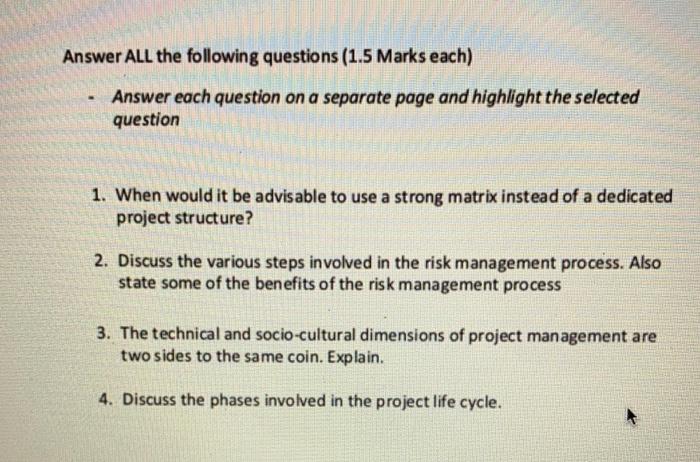 Answer ALL the following questions (1.5 Marks