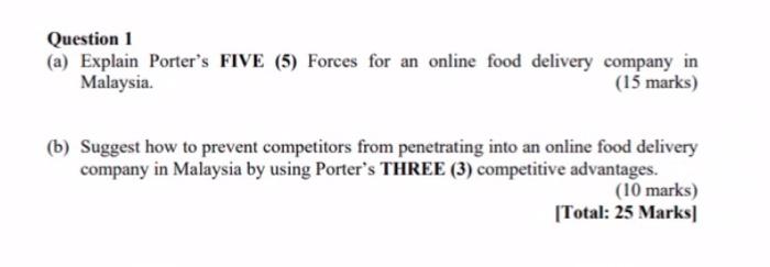 Question 1 (a) Explain Porter's FIVE (5) Forces