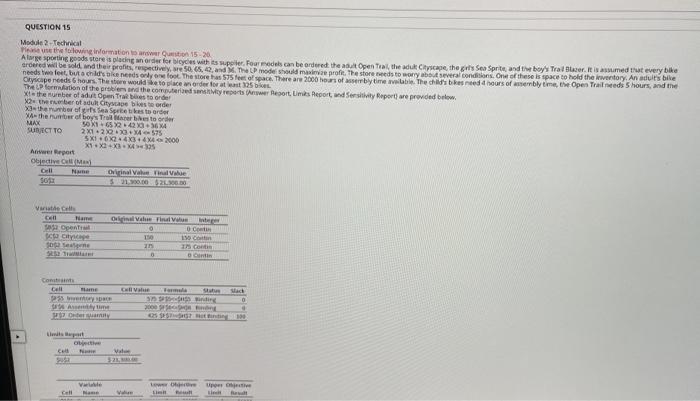 QUESTION 15 Module 2 - Technical as the following