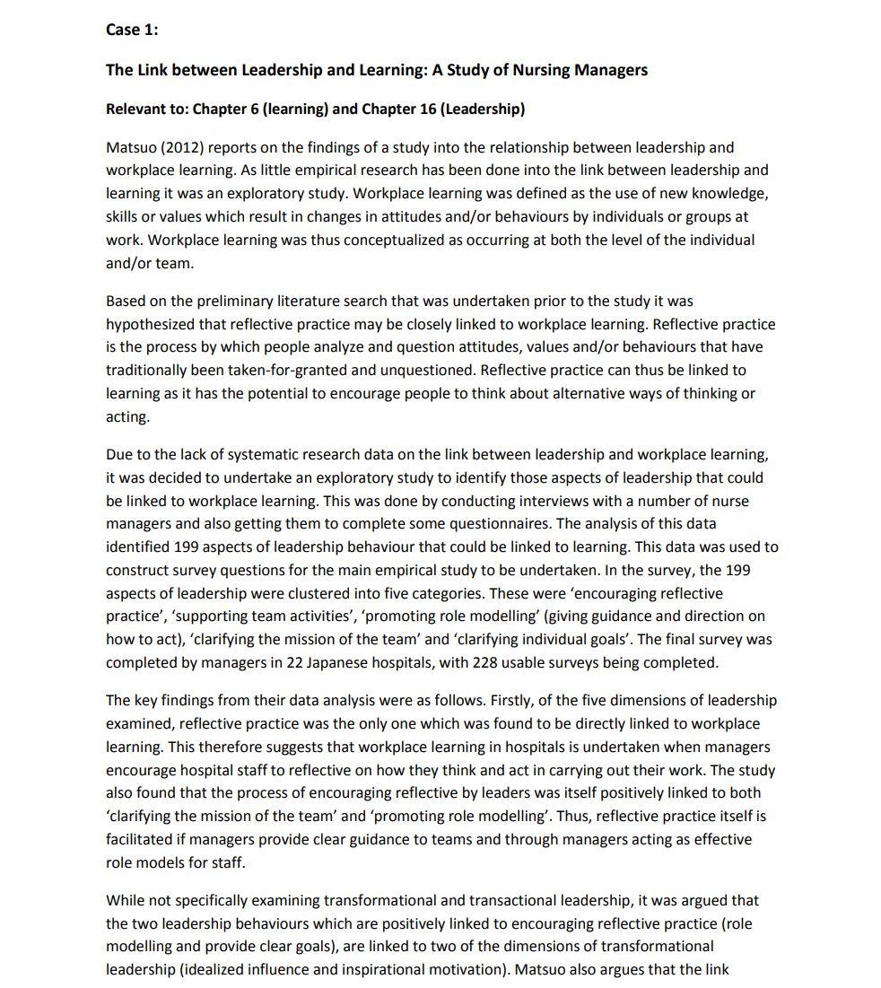 Case 1: The Link between Leadership and Learning: