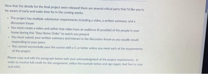 Now that the details for the final project were