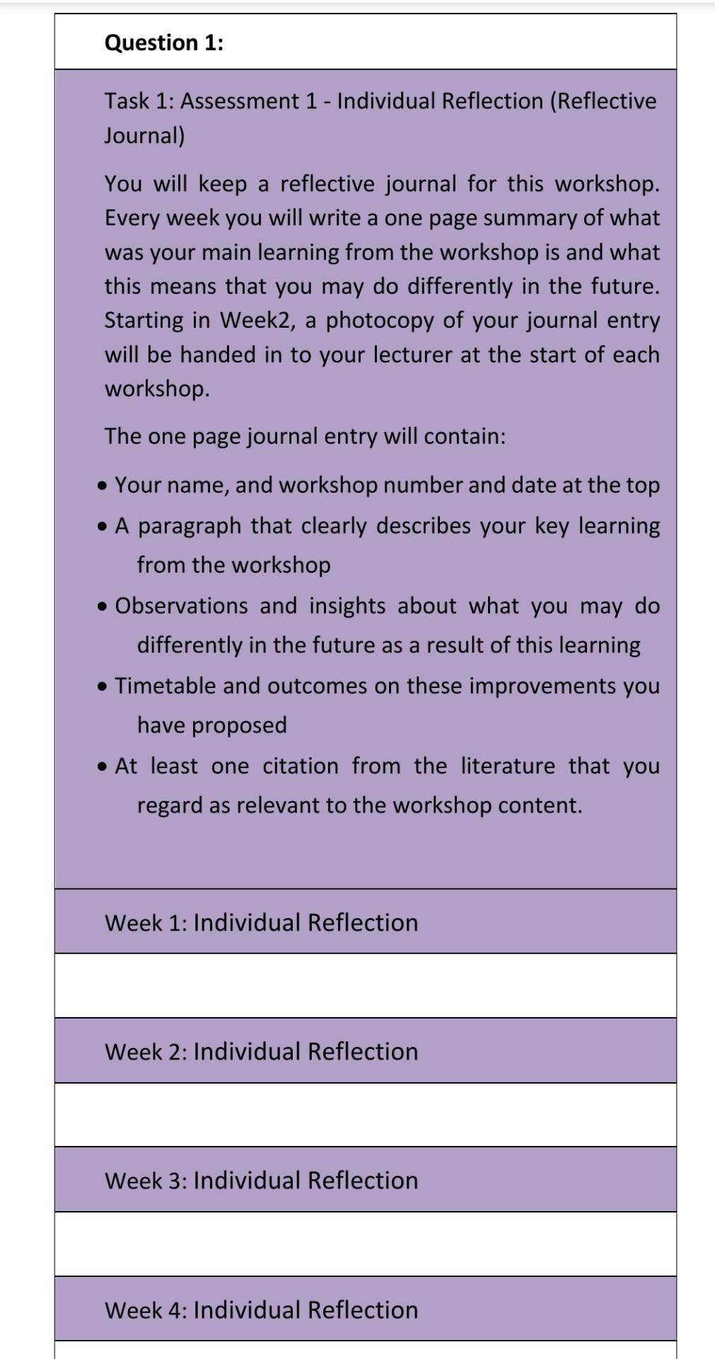 Question 1: - Task 1: Assessment 1 - Individual