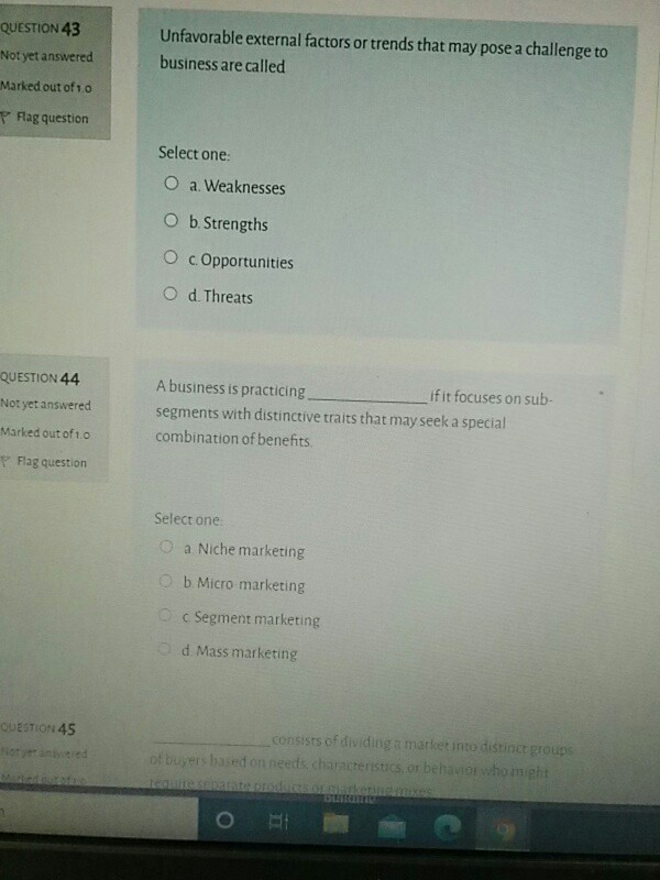 QUESTION 41 Not yet answered The set of marketing