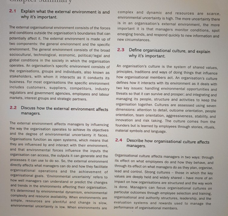 2.1 Explain what the external environment is and