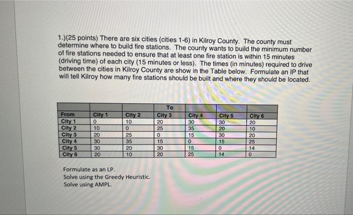 1.)(25 points) There are six cities (cities 1-6)