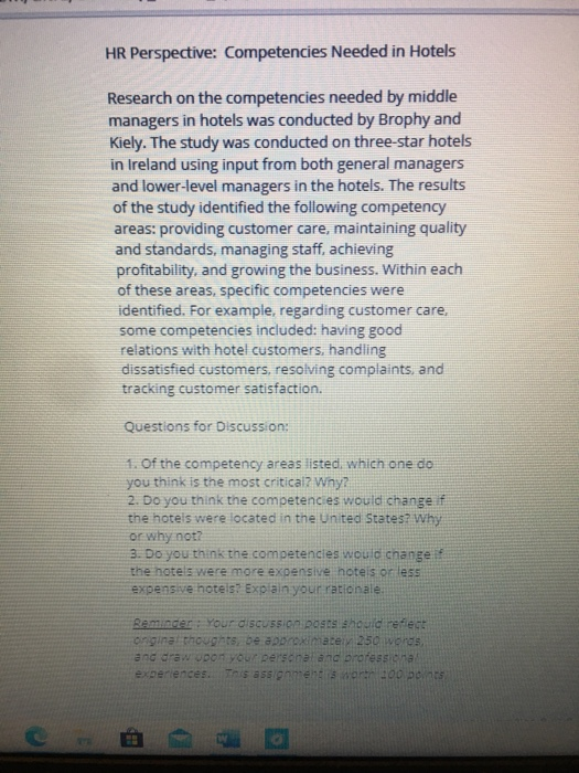 HR Perspective: Competencies Needed in Hotels