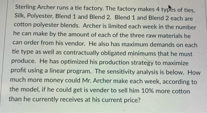 Sterling Archer runs a tie factory. The factory