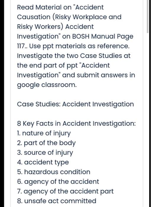 use any word documents Read Material on "Accident