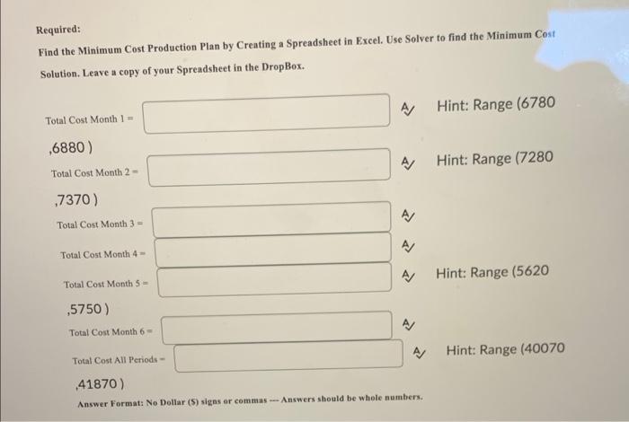 Aggregate Planning Given the projected demands