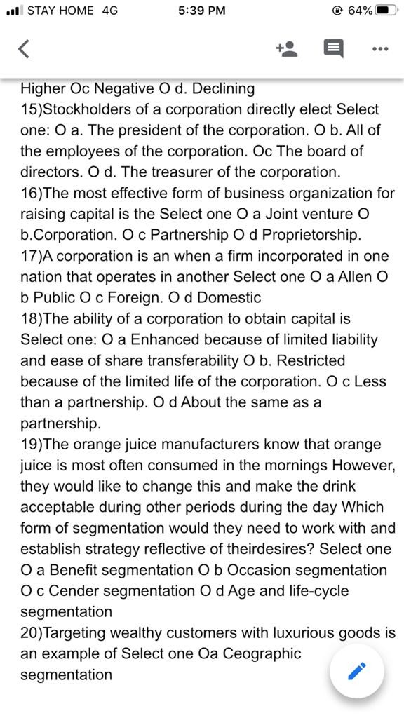 .. STAY HOME 4G 5:39 PM 64% < ... Higher Oc