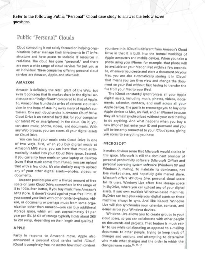 Using the Public Personal Cloud case, list two