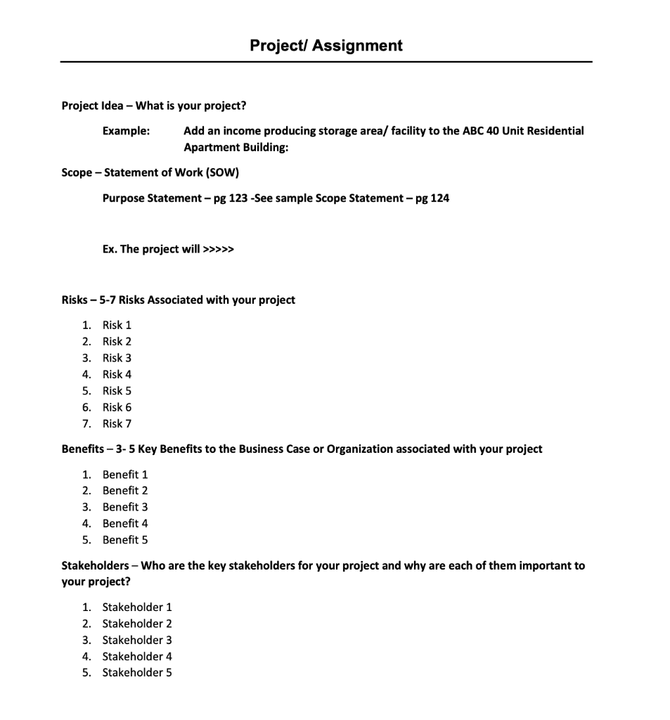 Please complete the project outline required for