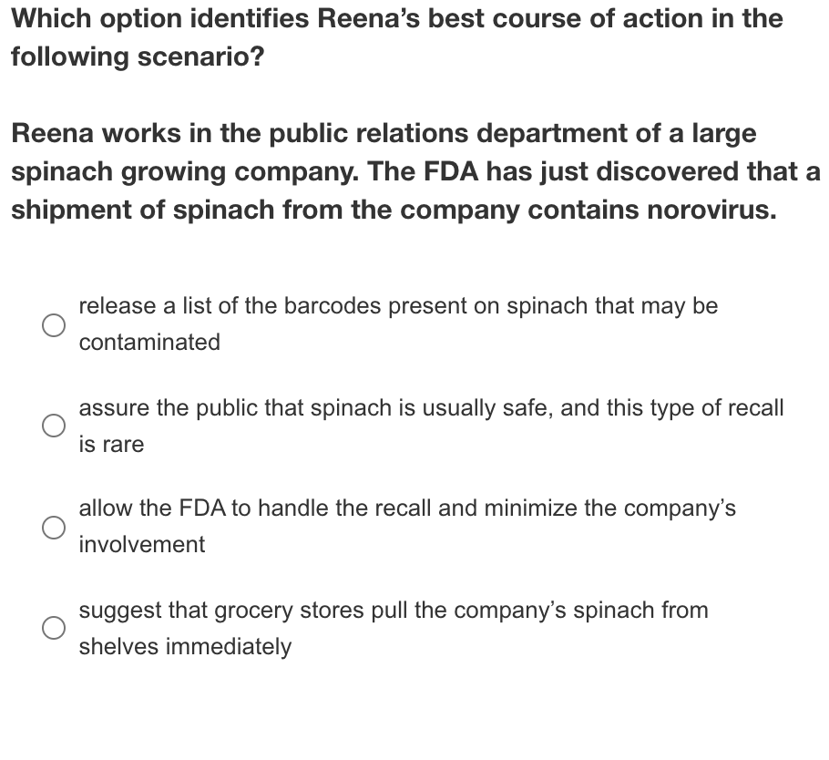 Which option identifies Reena's best course of