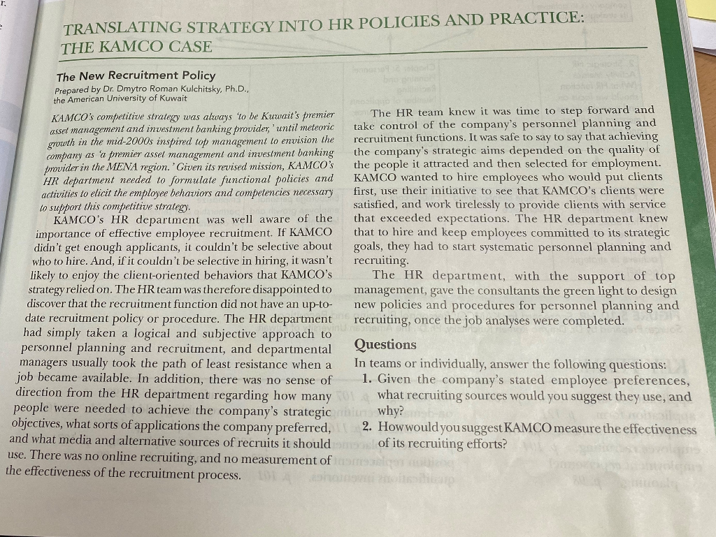 TRANSLATING STRATEGY INTO HR POLICIES AND