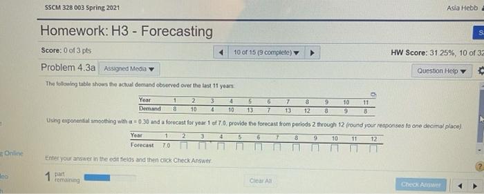 SSCM 328 003 Spring 2021 Asia Hebb S. 1 Homework: