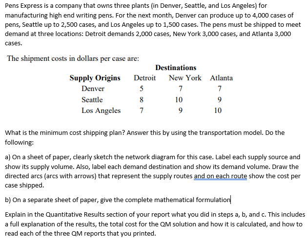 Pens Express is a company that owns three plants