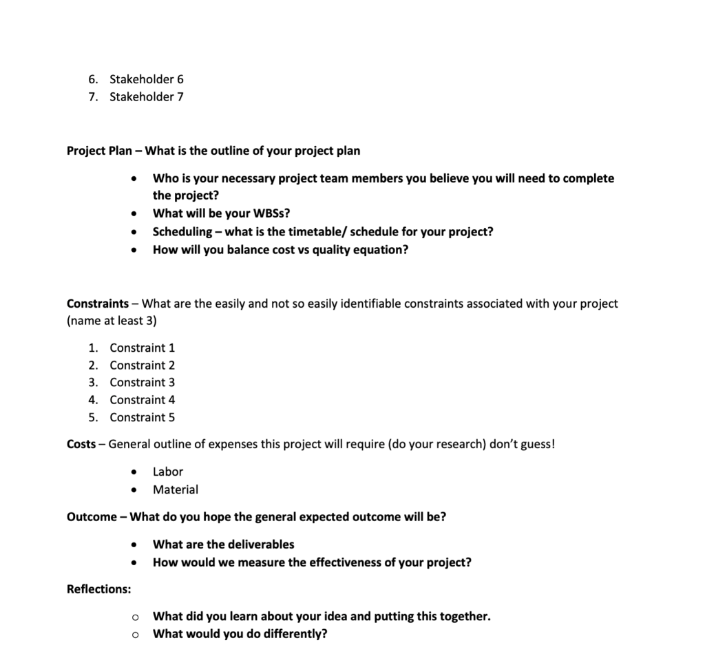 Please complete the project outline required for