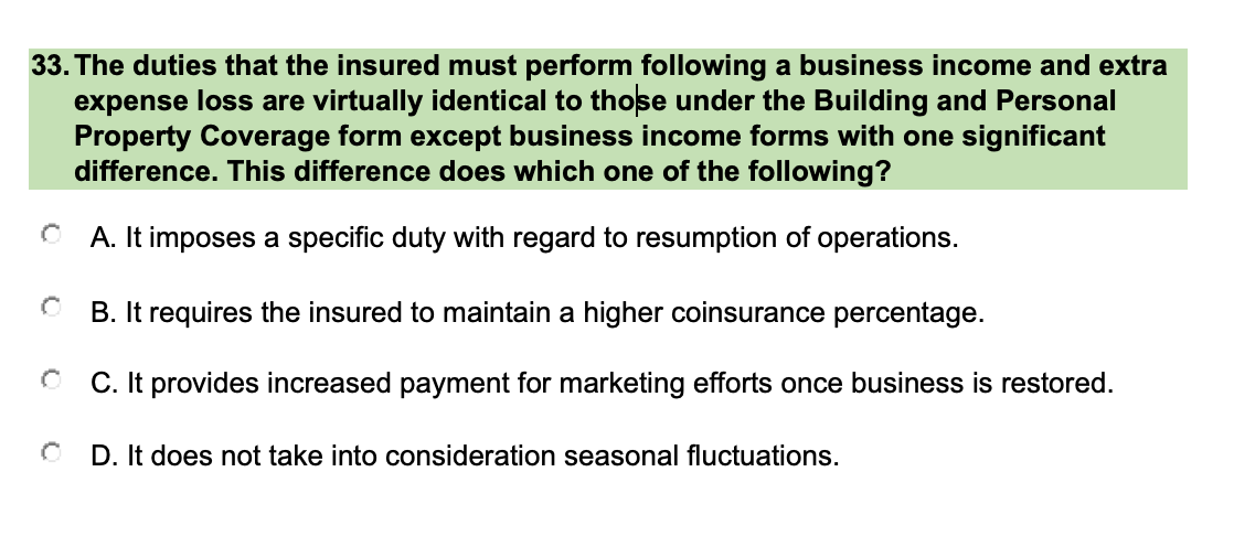 3. The duties that the insured must perform