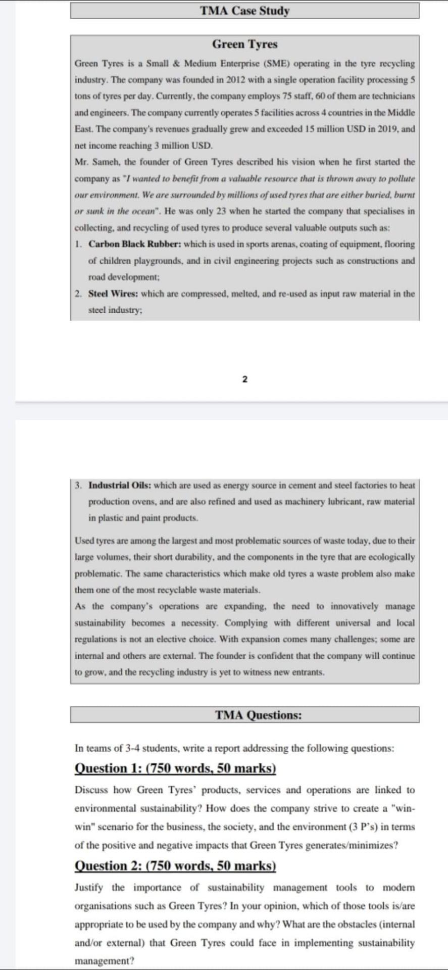 TMA Case Study Green Tyres Green Tyres is a Small