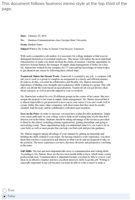 This document follows business memo style at the