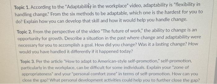 Topic 1. According to the "Adaptability in the