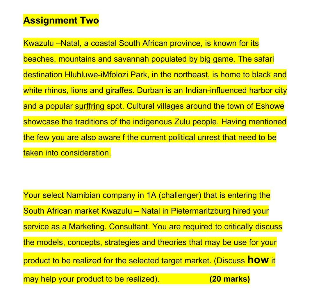 Assignment Two Kwazulu-Natal, a coastal South
