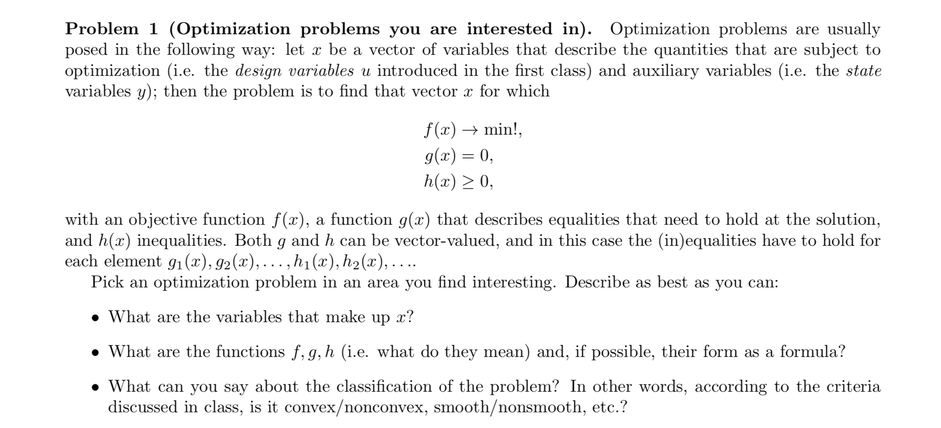 Problem 1 (Optimization problems you are