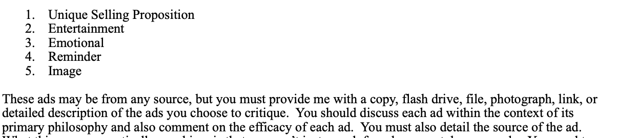 Each of your chosen ads should represent a