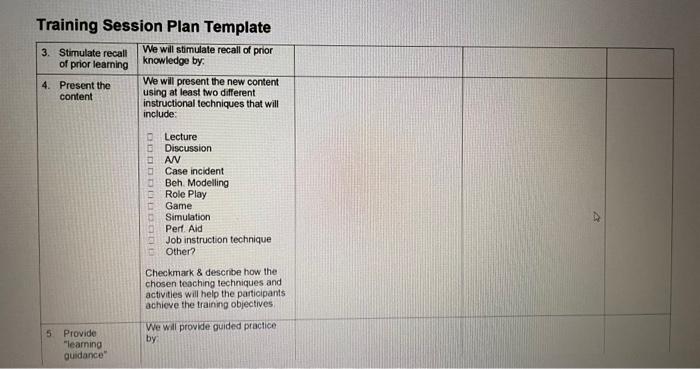 Training Session Plan Template NEEDS ASSESSMENT