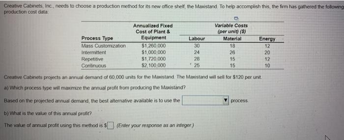 Creative Cabinets, Inc., needs to choose a