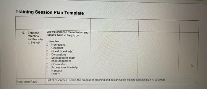Training Session Plan Template NEEDS ASSESSMENT