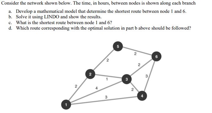 Consider the network shown below. The time, in