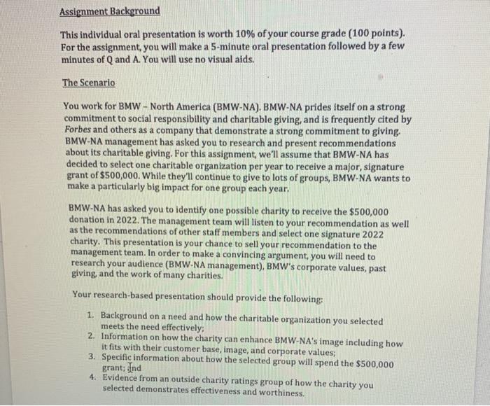 oral research assignment Assignment Background