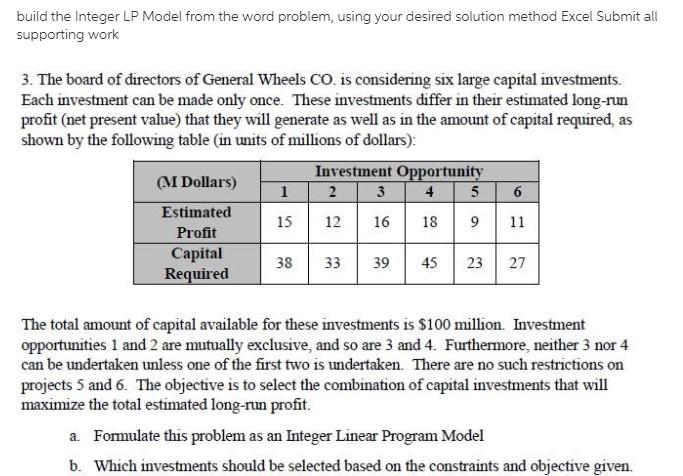 build the Integer LP Model from the word problem,