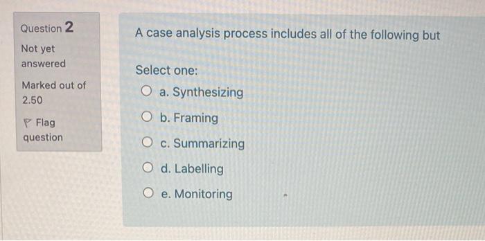 Question 2 A case analysis process includes all