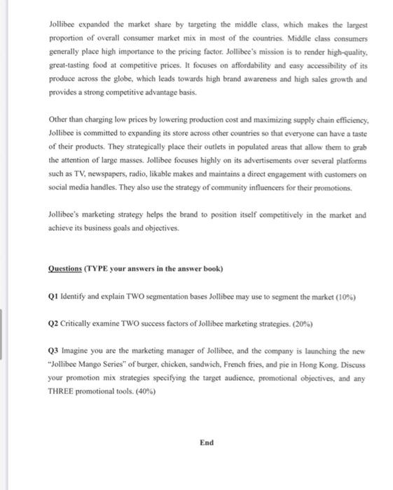 Section B Case Study - Jollibee (Answer all the