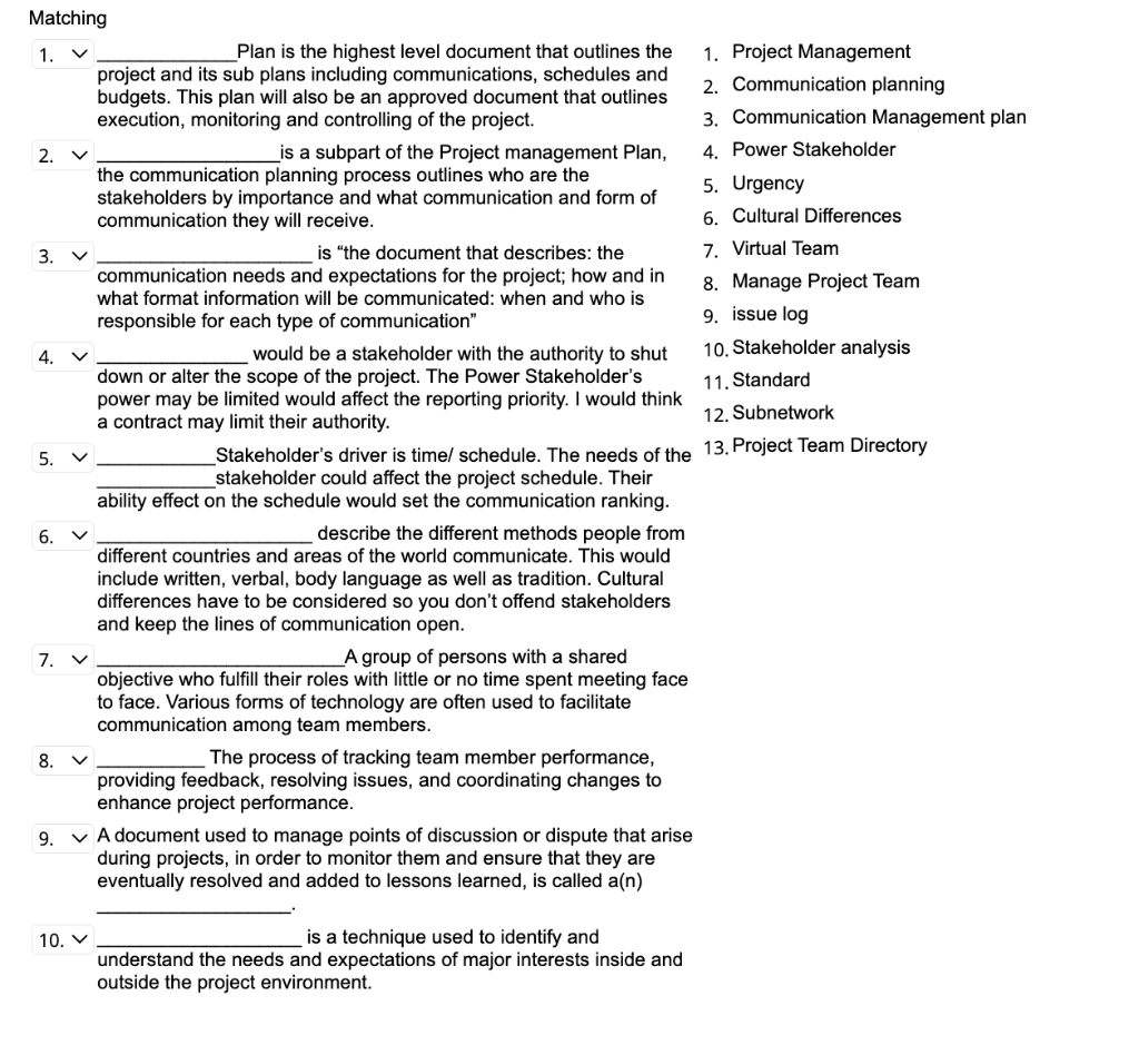 Matching Plan is the highest level document that