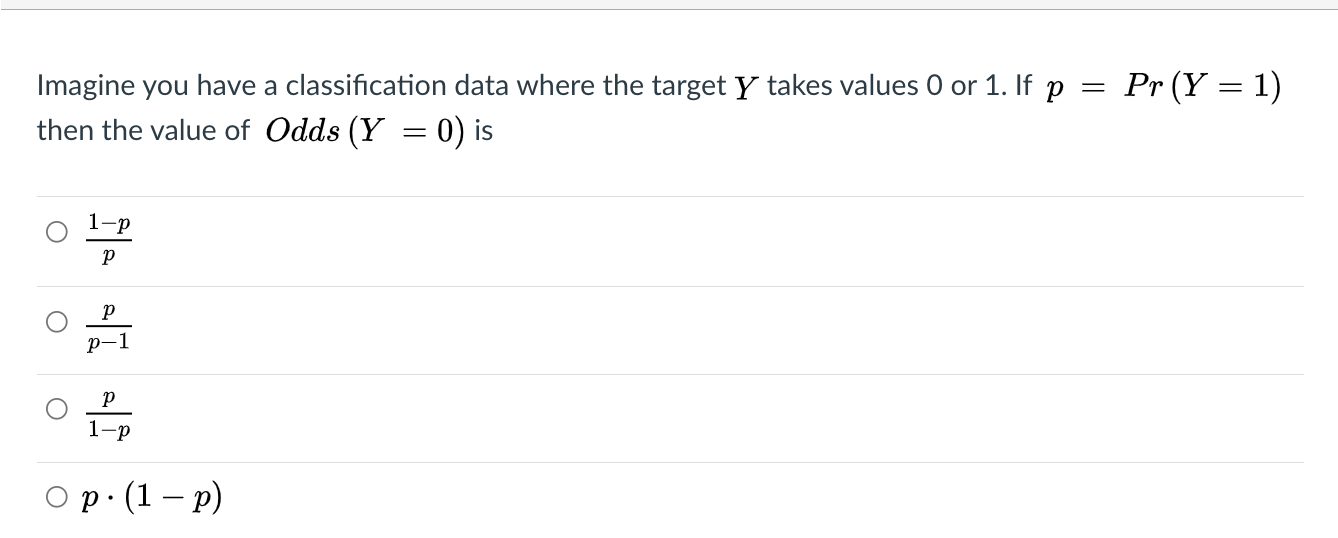 = Pr (Y = 1) Imagine you have a classification