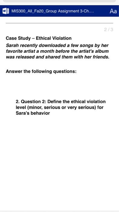 MIS300_All_Fa20_Group Assignment 3-Ch.... A a 2/3