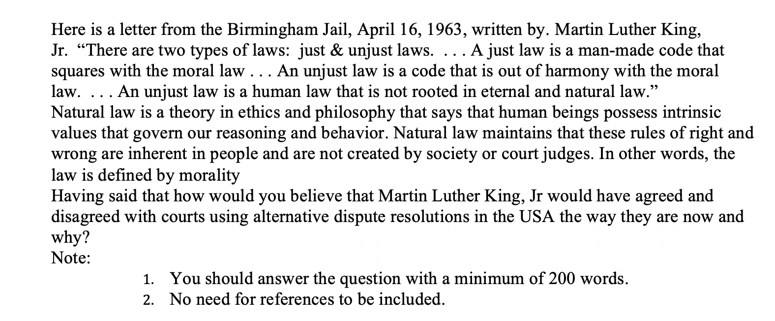 Here is a letter from the Birmingham Jail, April