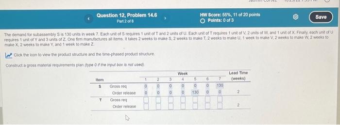 The demand for subassembly S is 130 units in week