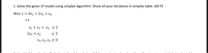 operation question please solve with simplex