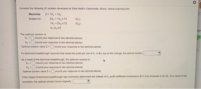 o ior Consider the following LP problem developed